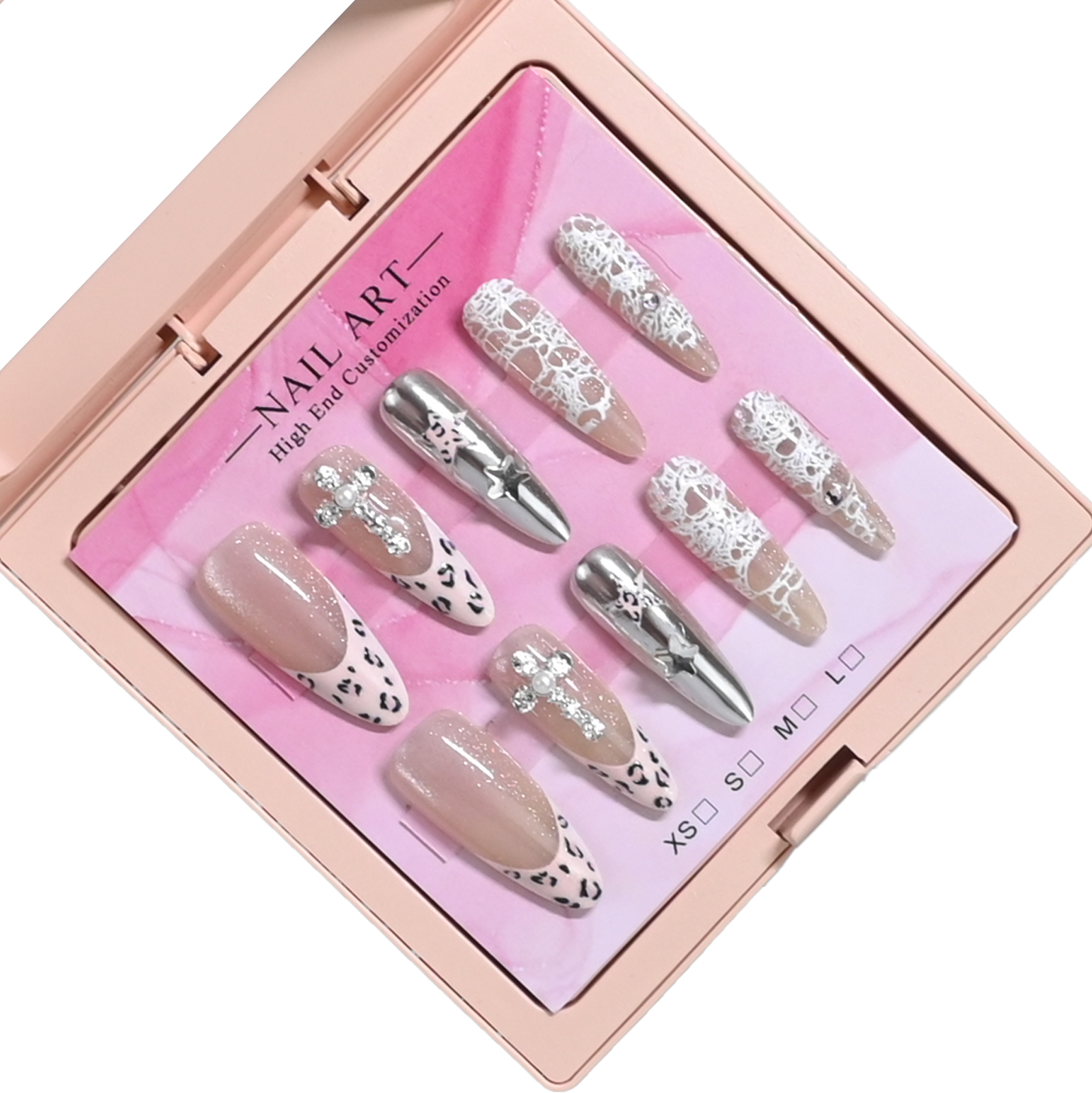 Nail Art Gliter - 10 handmade almond nails in mirror