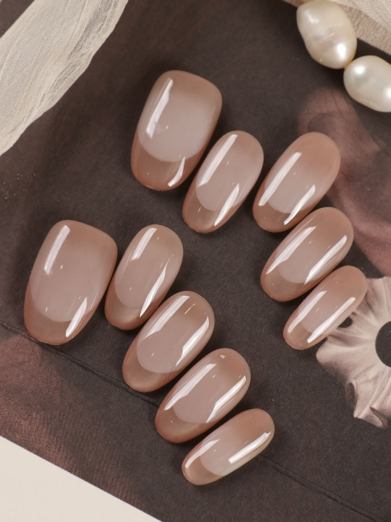 Nail Art French - 10Pcs Press on Nails Short Golden
