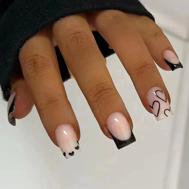 Nail Art Glossy - 24Pcs Short Ballet Wearable Black False