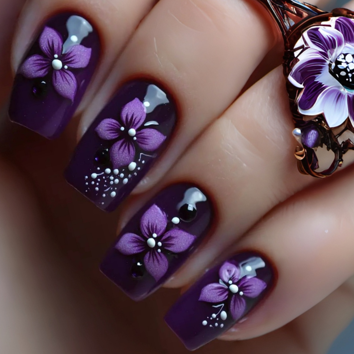 Nail Art French - Medium square fake nails for women