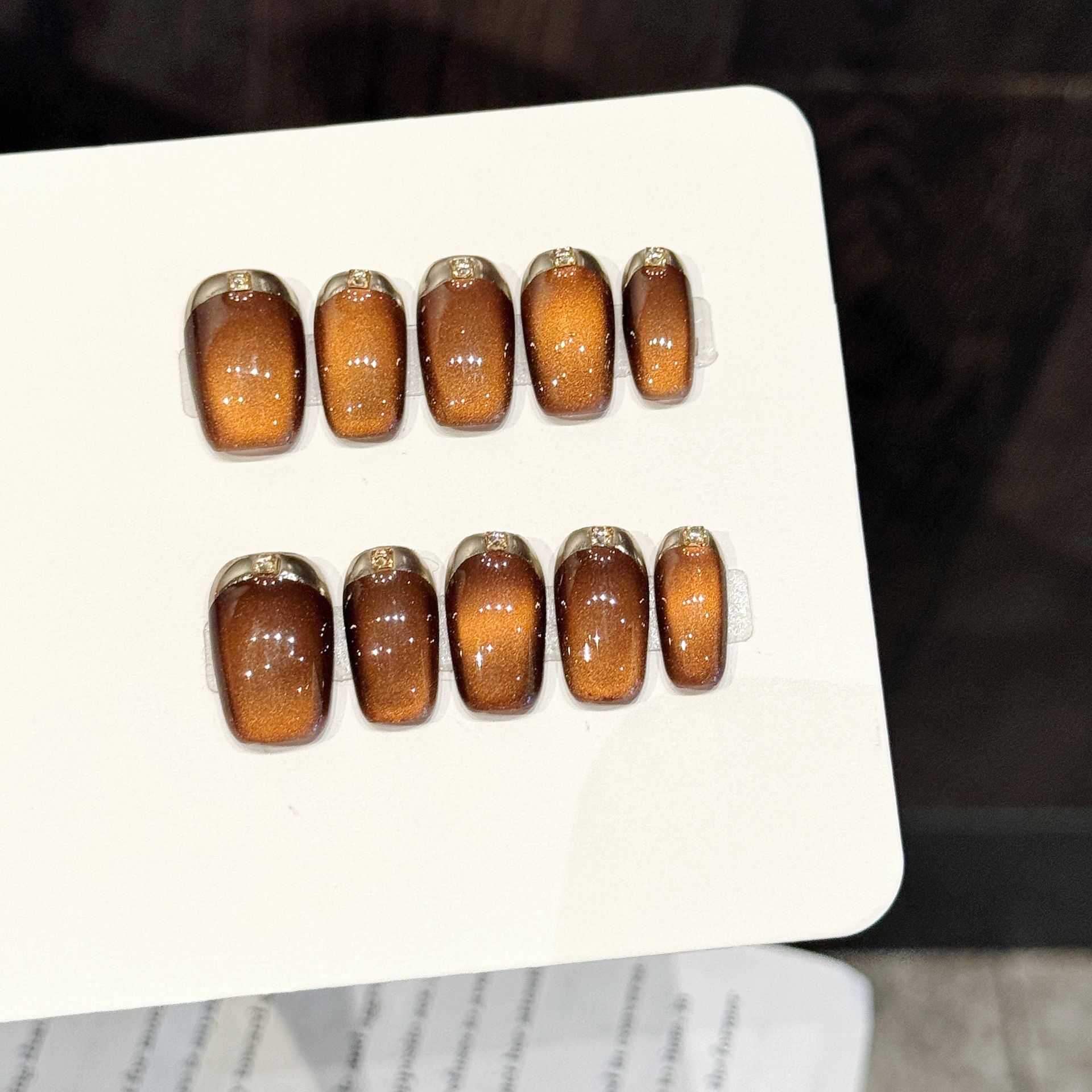 Nail Art Gliter - 10PCS Square Handmade Press On Nails,Caramel
