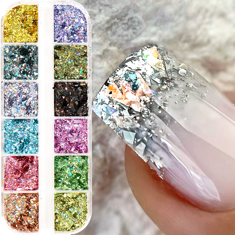 Dip Powder Nail - 12 Grids Holographic Glitter Nail Art