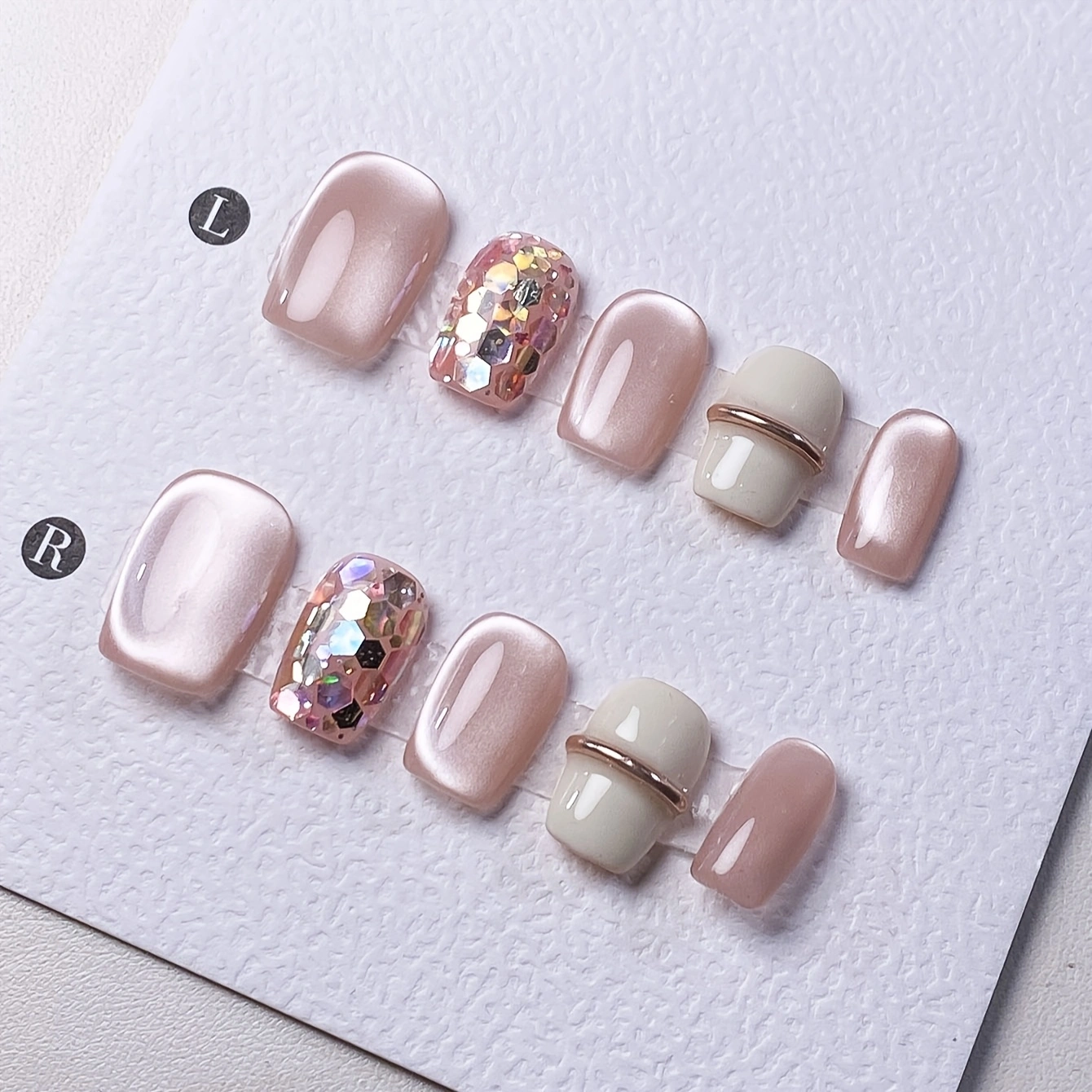 Nail Art French - 10 pieces of pure handmade almond-shaped