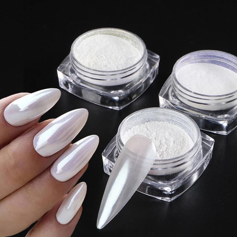 Dip Powder Nail - Moonlight Pearl White Nails Glitter Dust