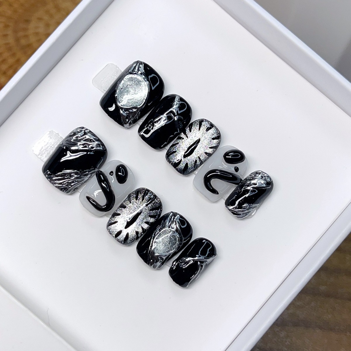 10pcs Black Cute Cat Handmade  - Nail Art Glossy reseña y precio