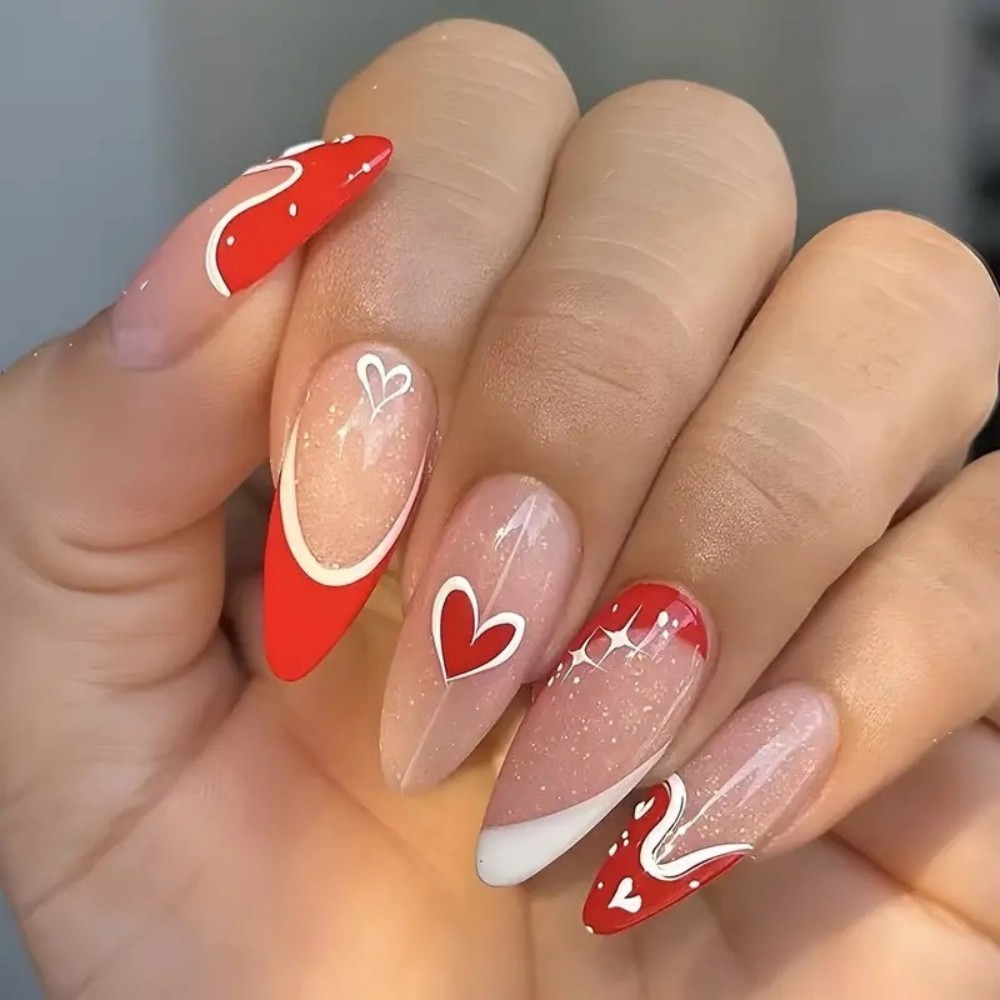 24pcs French Tip Press On Nail - Nail Art Gliter reseña y precio