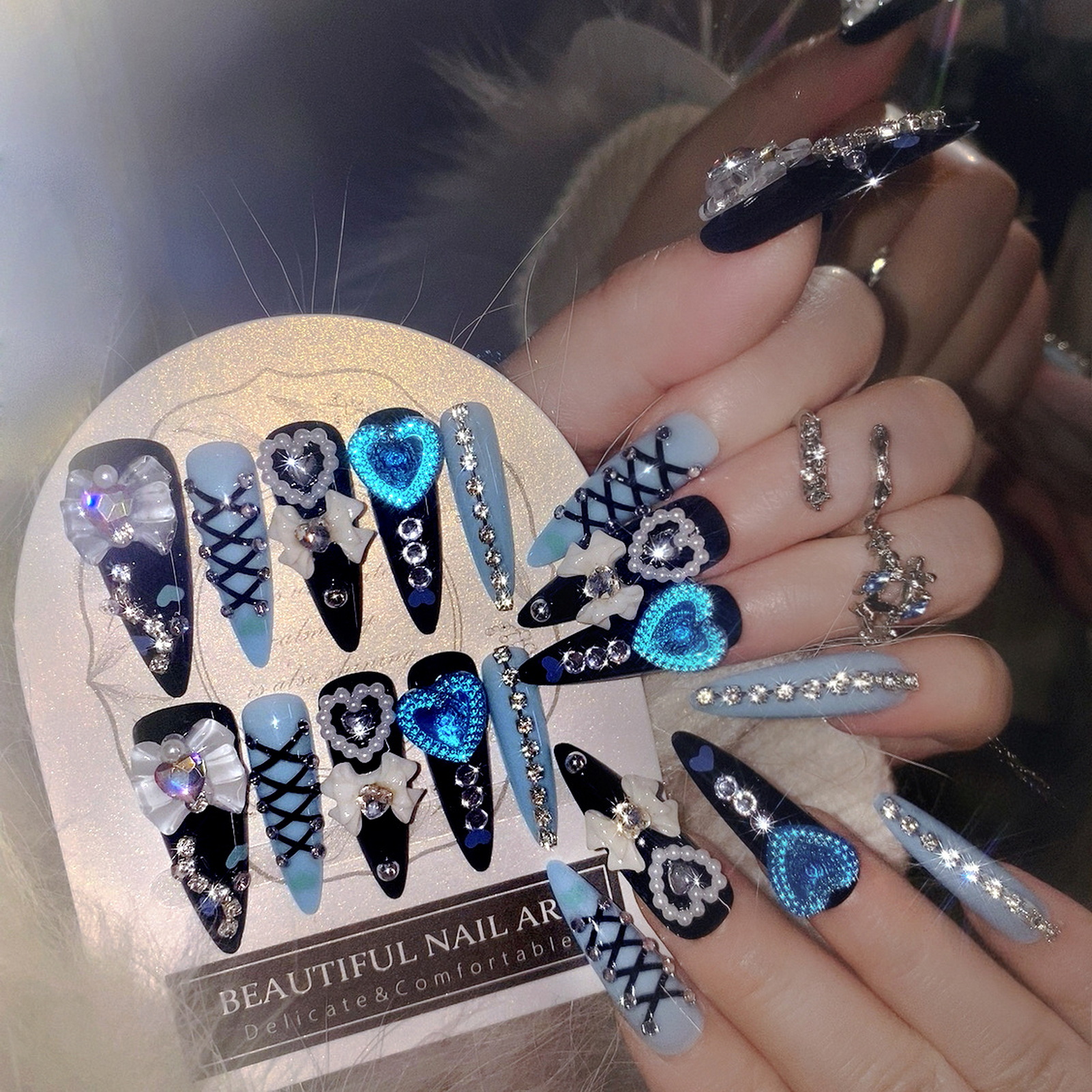 24pcs 3D Bow Decor False Nails - Nail Art Gliter reseña y precio