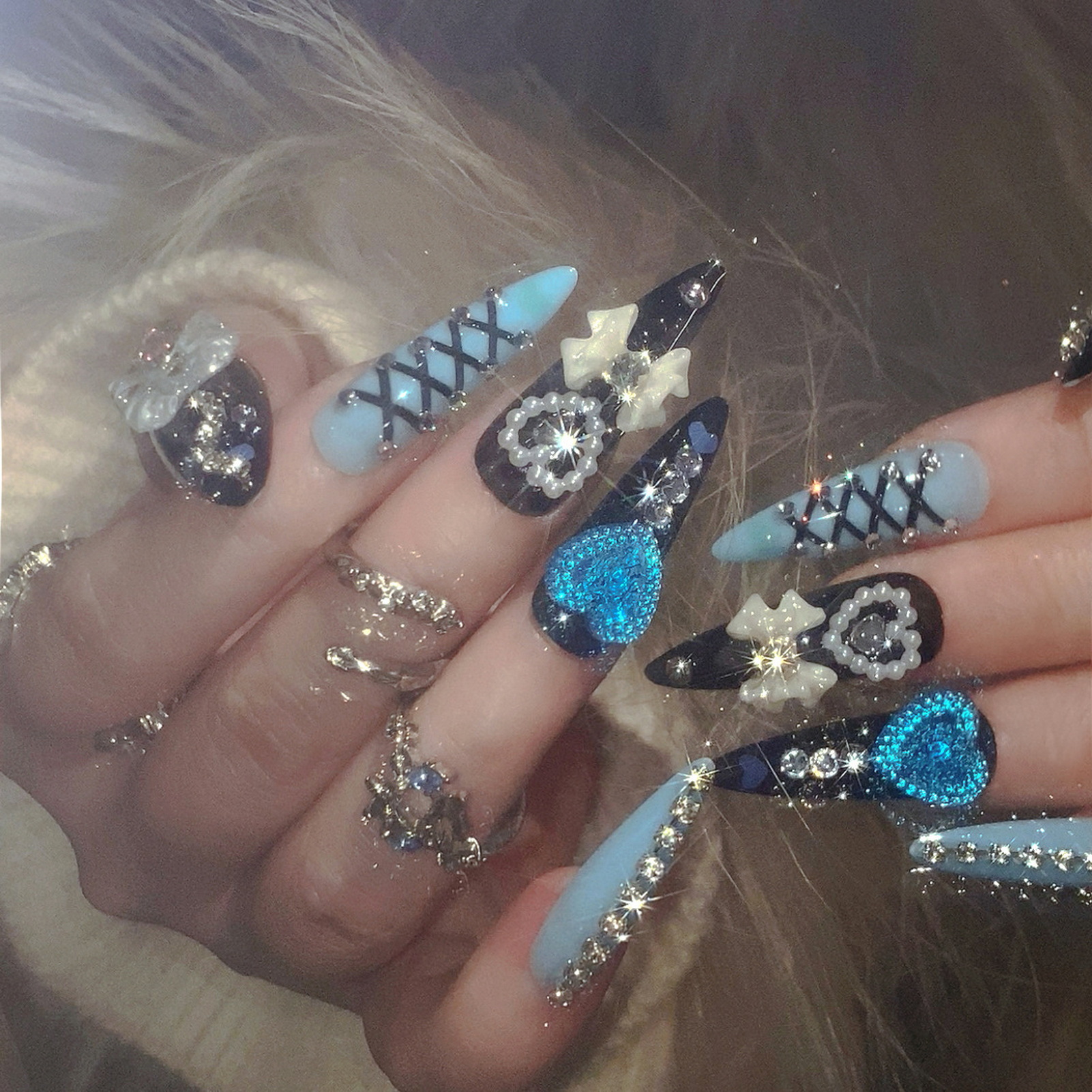 24pcs 3D Bow Decor False Nails - Nail Art Gliter reseña y precio