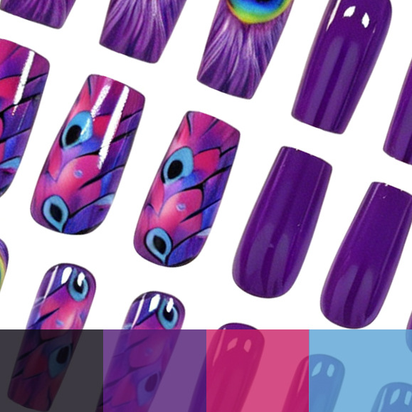 24PCS Boho Glossy Purple Peaco - Nail Art Glossy reseña y precio
