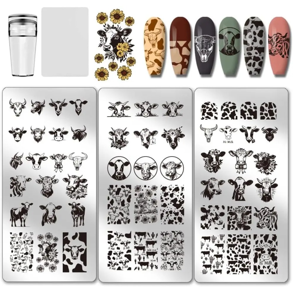 3pcs Cow-Theme Nail Stamping P - Nail Art Inspo reseña y precio