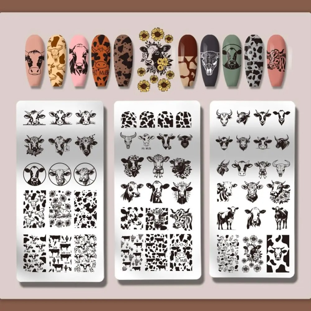 3pcs Cow-Theme Nail Stamping P - Nail Art Inspo reseña y precio