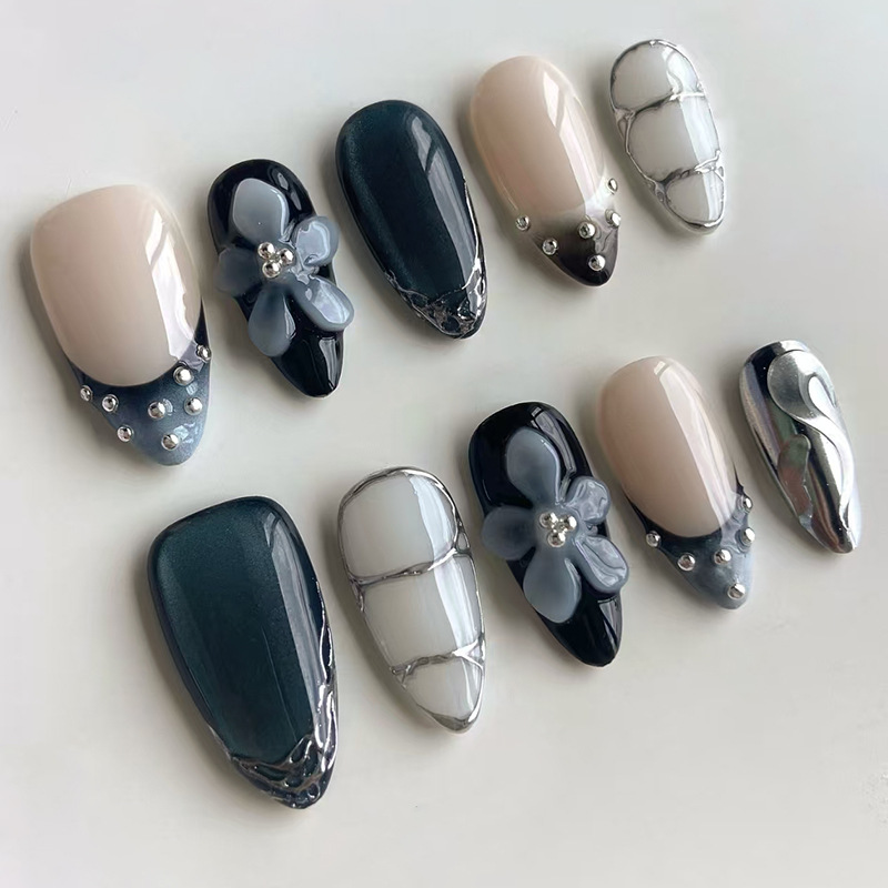 24pcs Flower Long Almond Press - Nail Art French reseña y precio