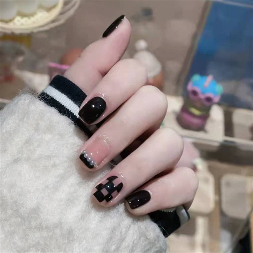 24PCS Short Acrylic Golden Hea - Nail Art Glossy reseña y precio