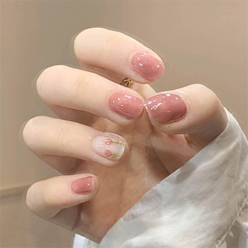 24PCS Short Acrylic Golden Hea - Nail Art Glossy reseña y precio