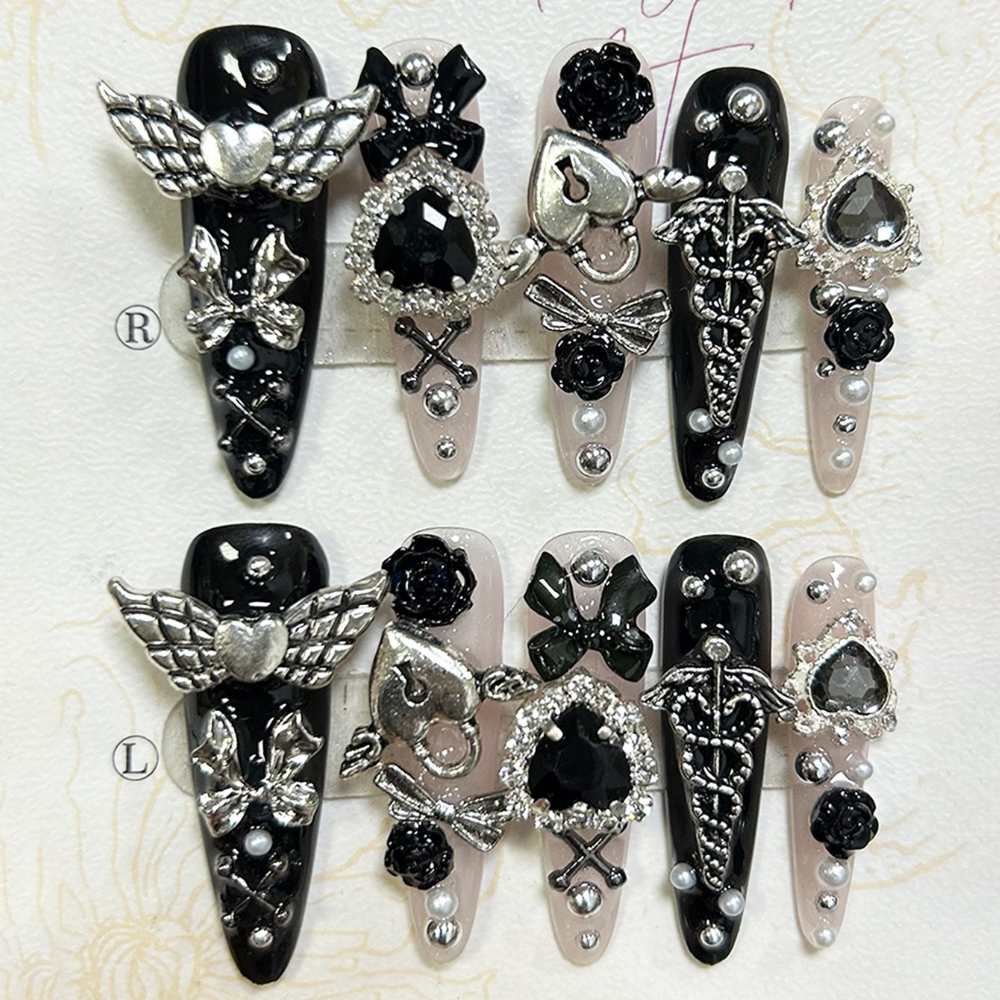 10PCS Jirai Y2K Black Pink Lon - Nail Art French reseña y precio