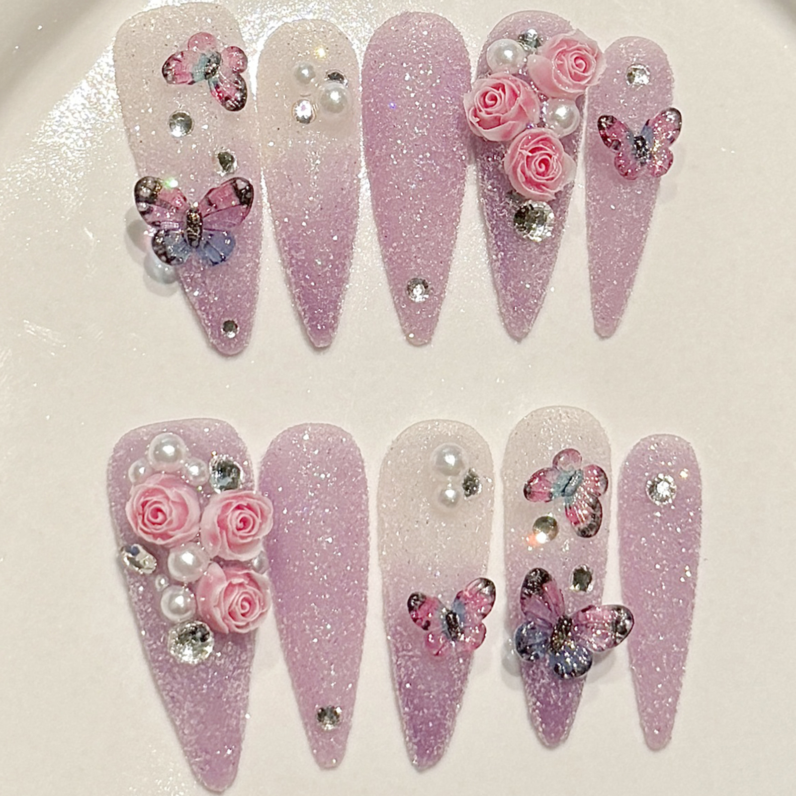 10pcs Long Stiletto Handmade F - Nail Art Gliter reseña y precio