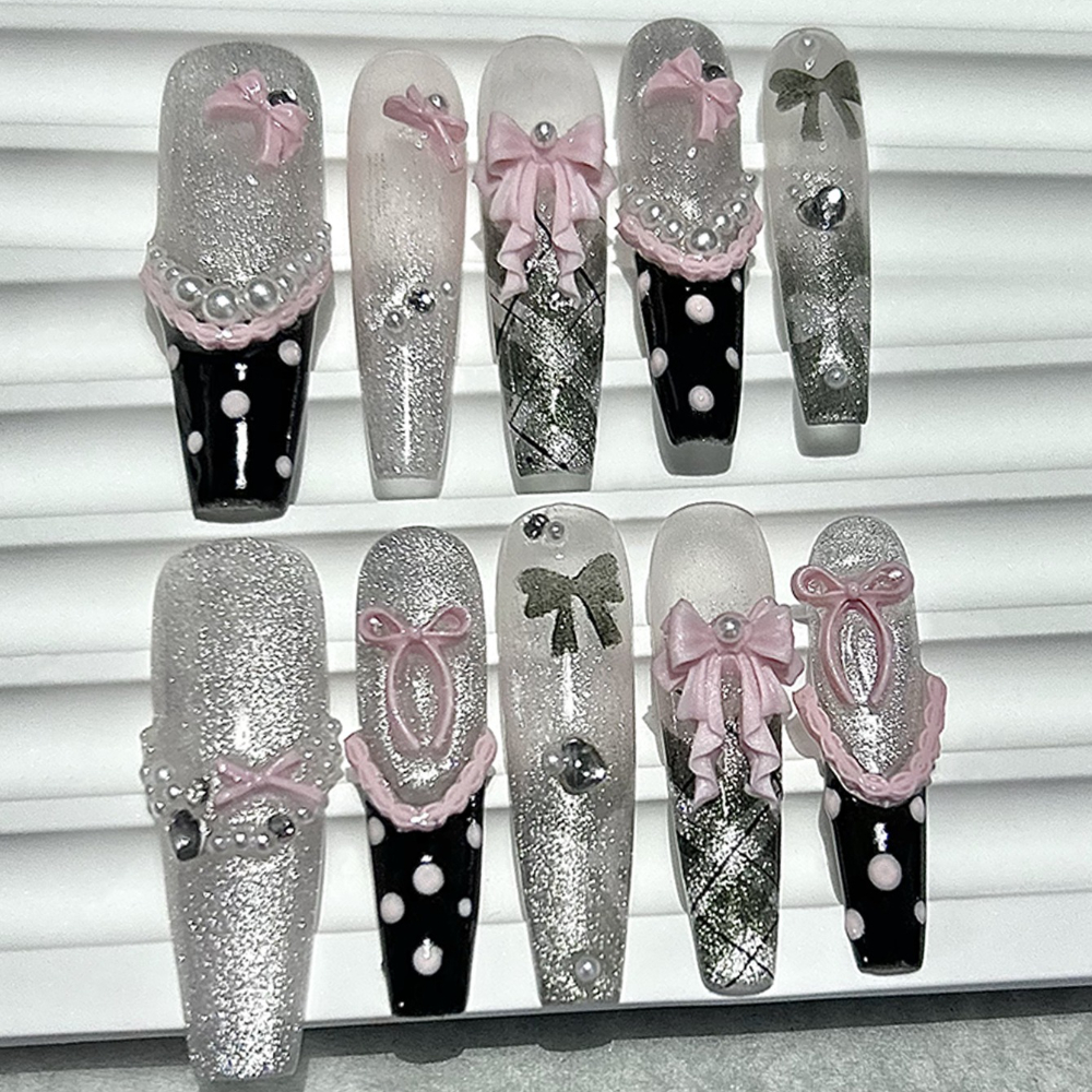 10PCS Y2K Black Pink French Ha - Nail Art Inspo reseña y precio