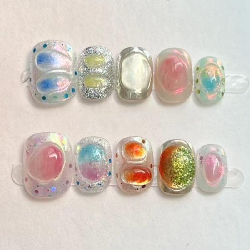 10Pcs Cute Short Round Handmad - Nail Art Gliter reseña y precio