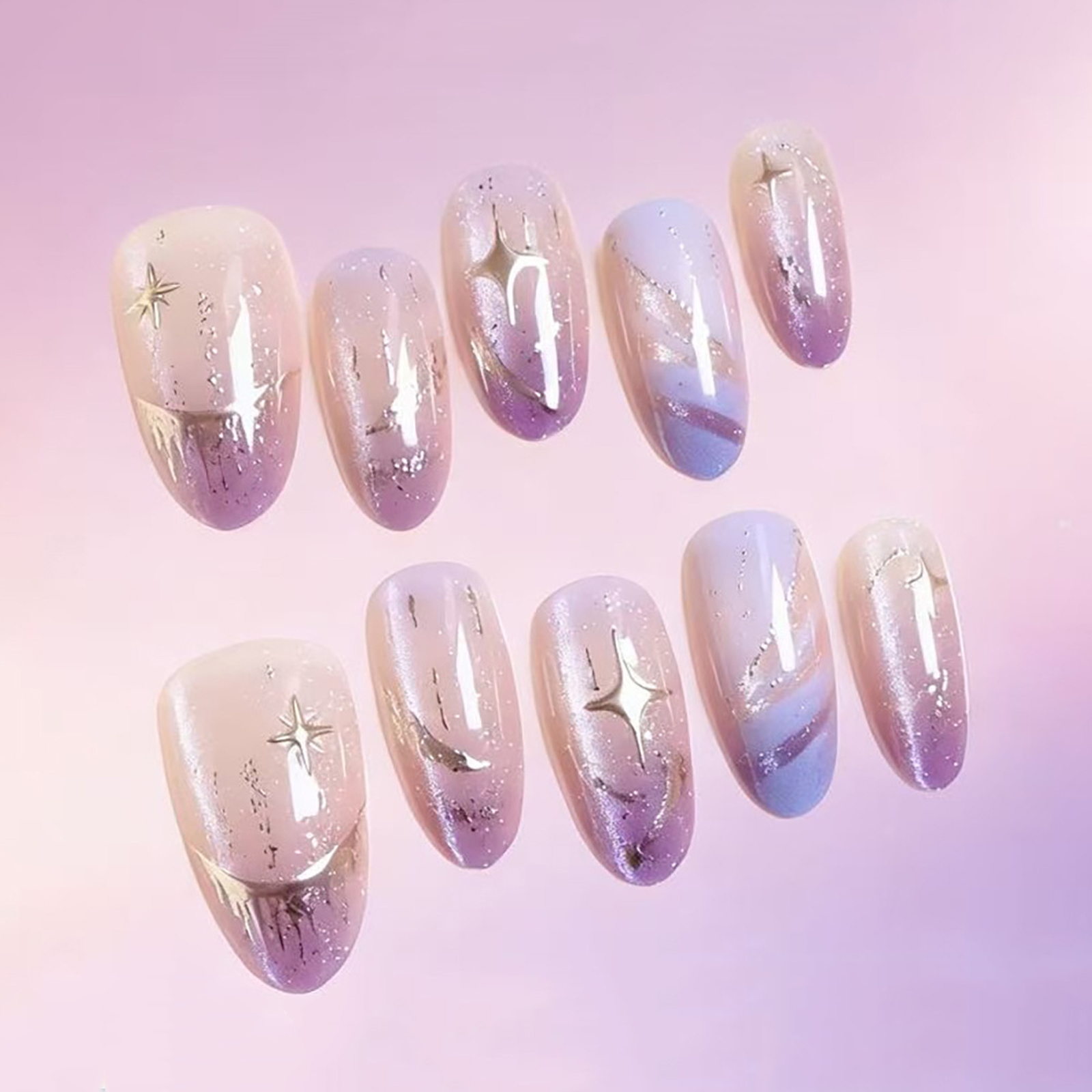10pcs Cat Eye Purple False Nai - Nail Art French reseña y precio