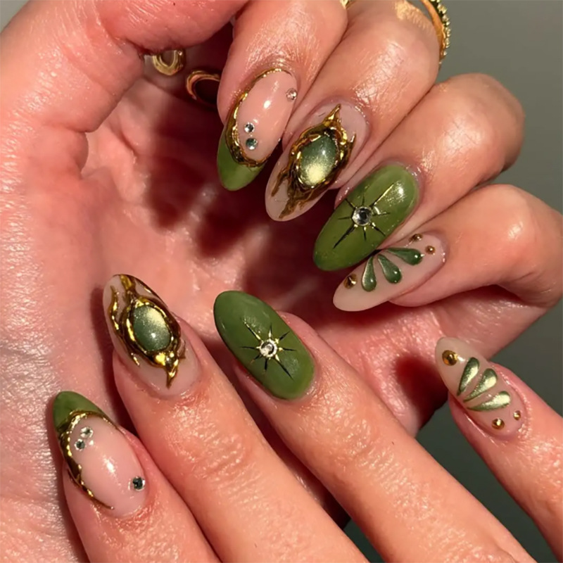 24pcs Green Cat Eye Fake Nails - Nail Art French reseña y precio