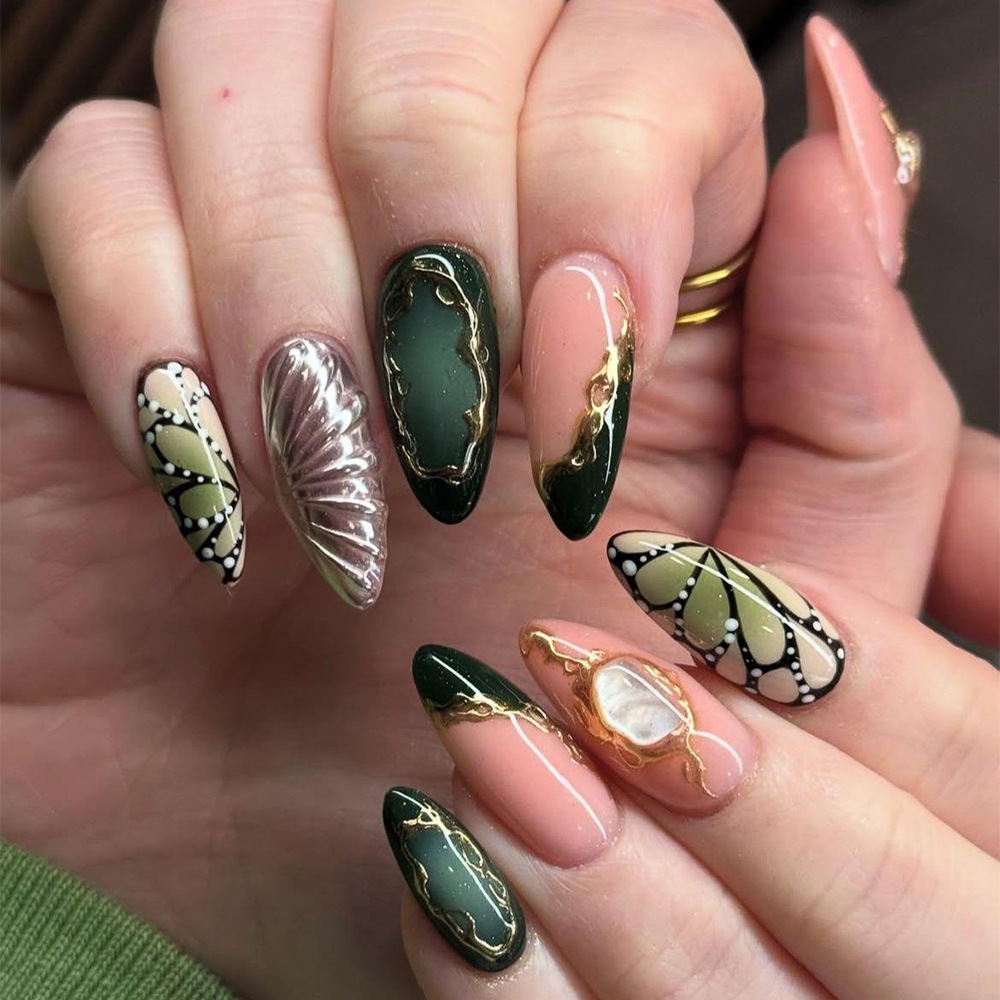 24pcs Green Cat Eye Fake Nails - Nail Art French reseña y precio