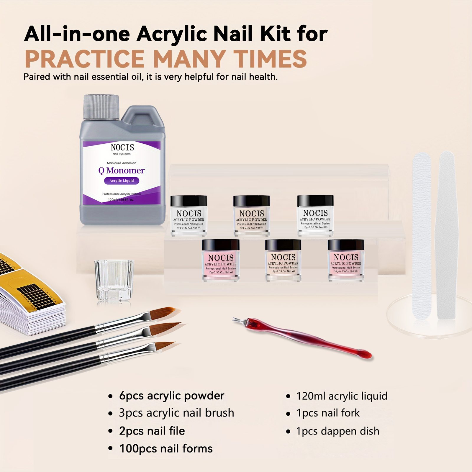 Acrylic Nail Set - Transparent - Acrylic Powder Clear reseña y precio