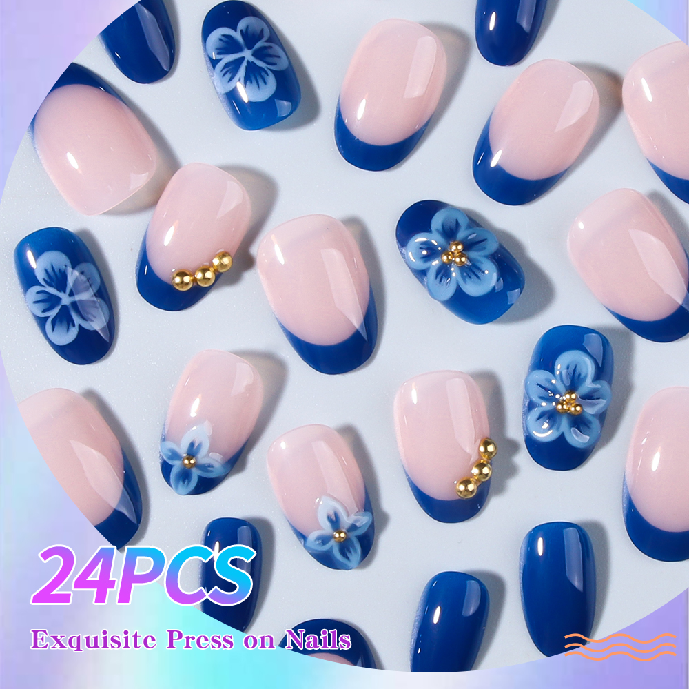 24pcs Short Oval 3D Gel Nail S - Nail Art French reseña y precio