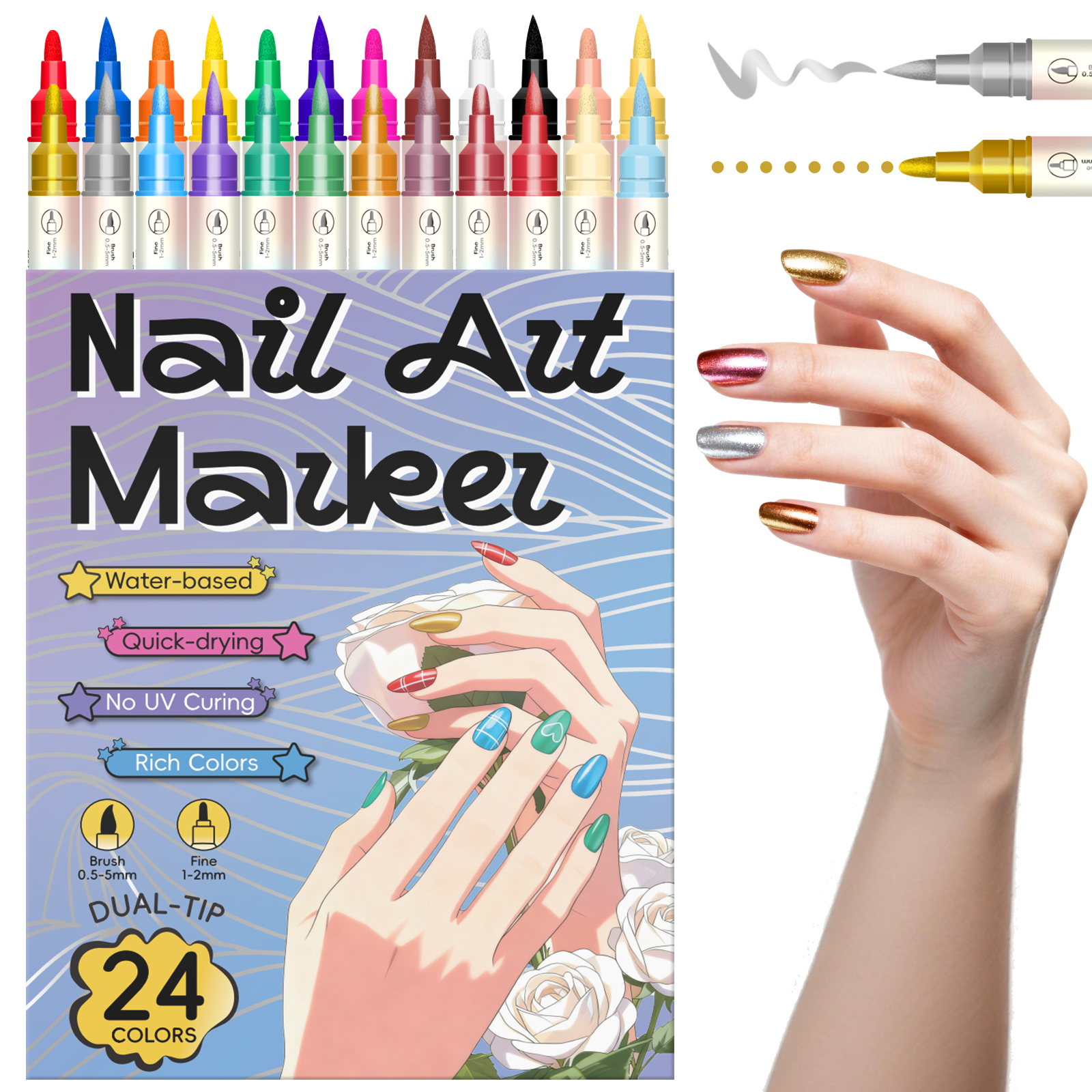 Dual-Ended Nail Art Pens, Avai - Nail Art One Stroke reseña y precio