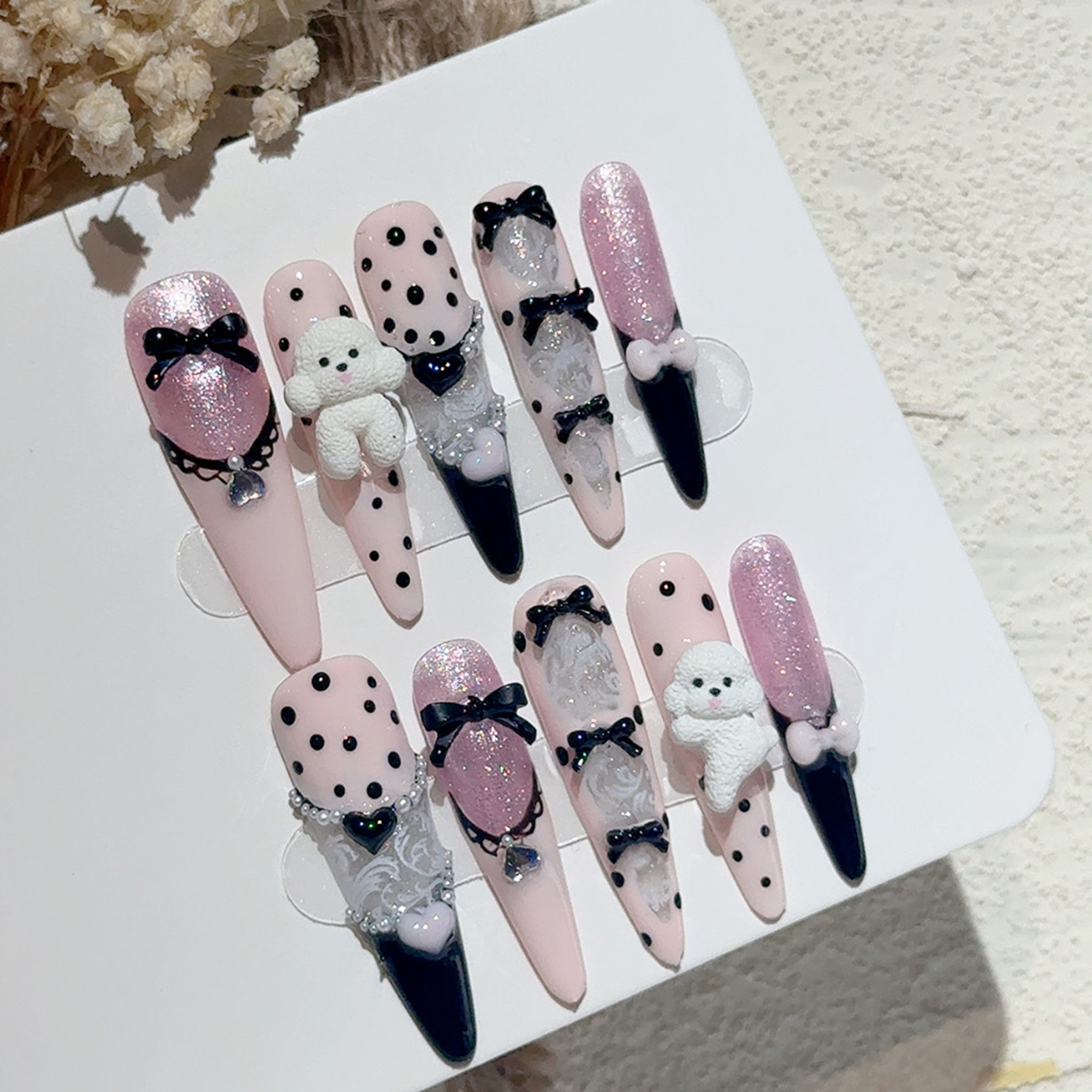 10PCS Black Lace Polka Dot Bal - Nail Art French reseña y precio