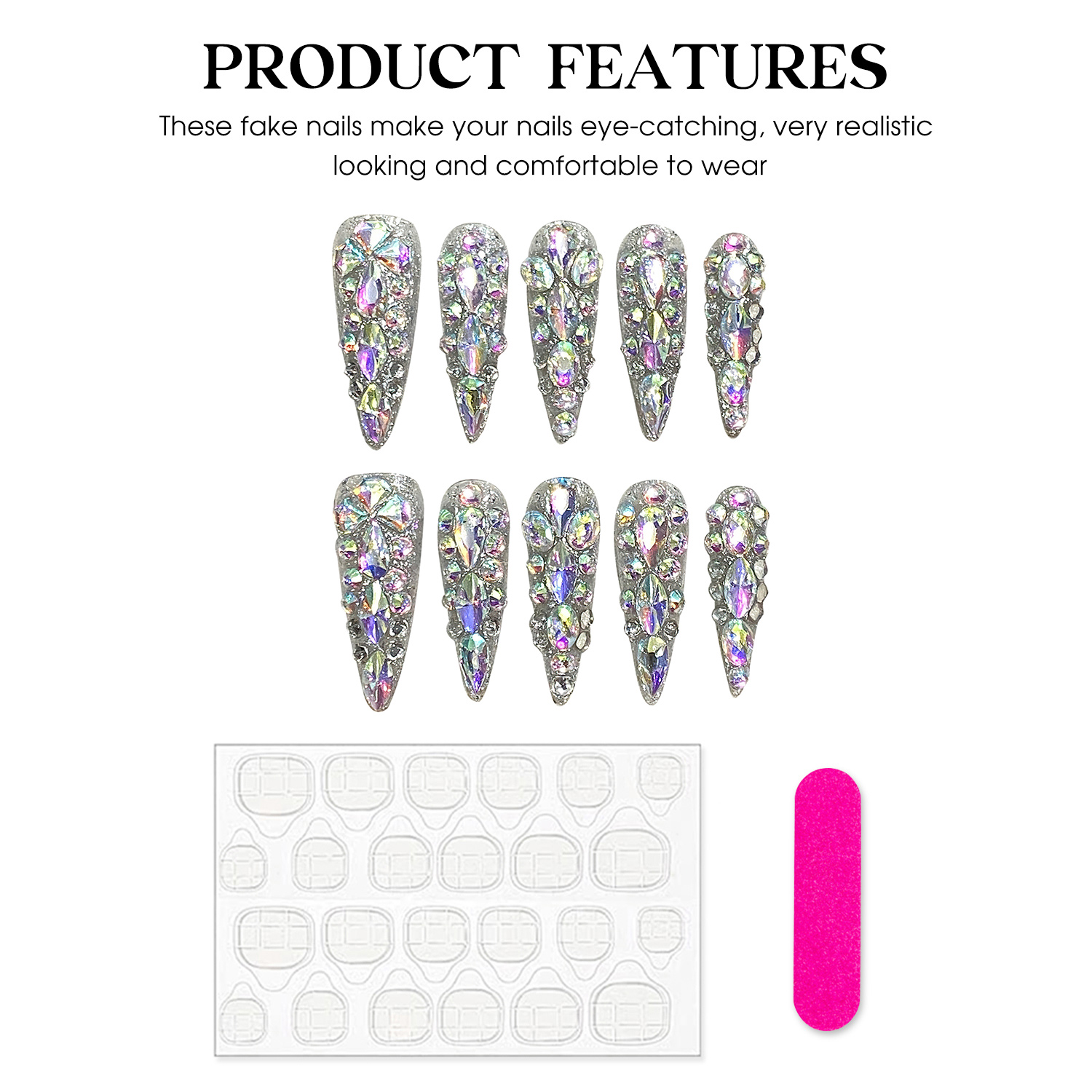 10pcs Handmade Press On Nails  - Nail Art French reseña y precio