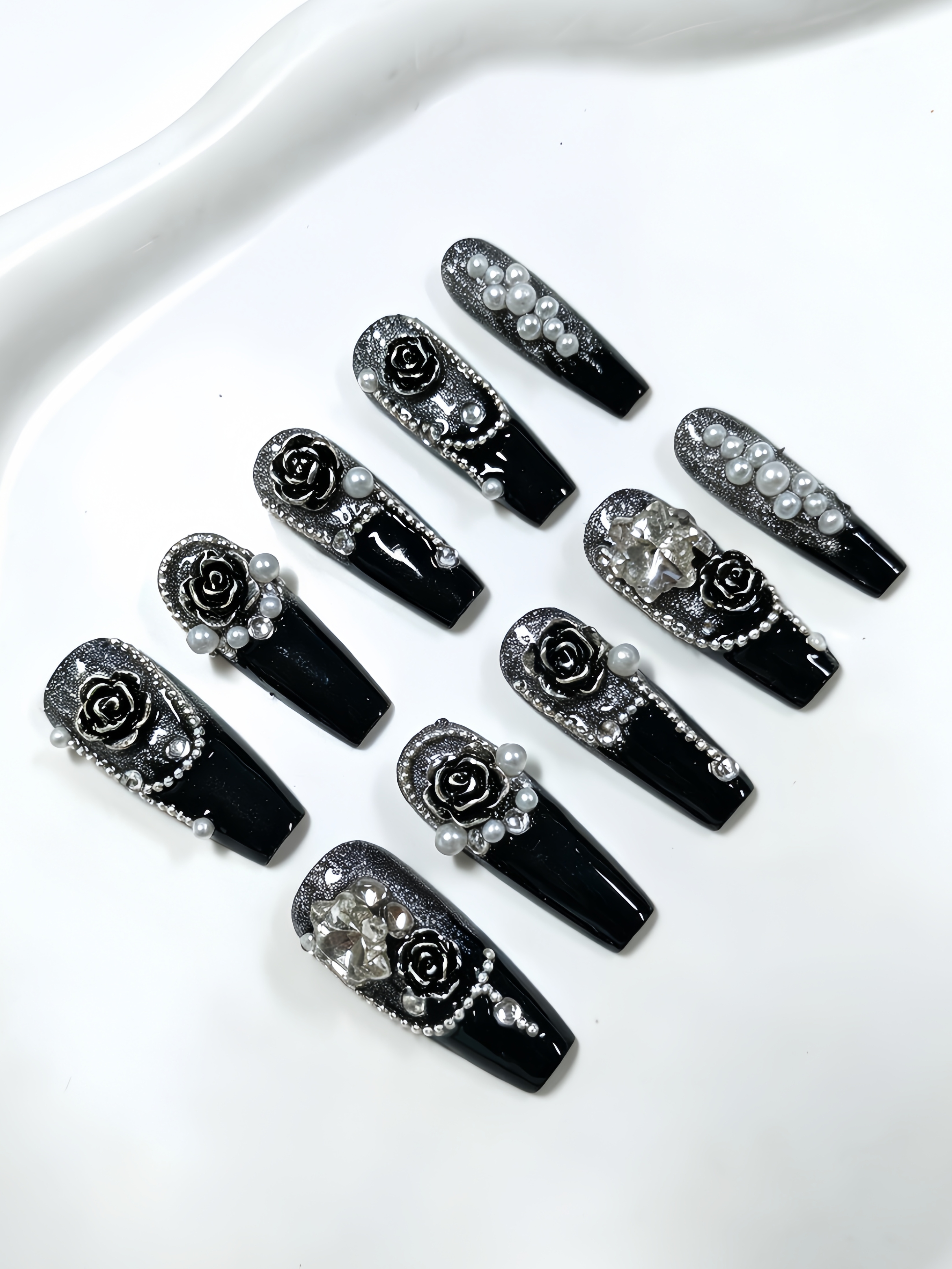 10 Long Trapezoidal Press-On N - Nail Art Gliter reseña y precio