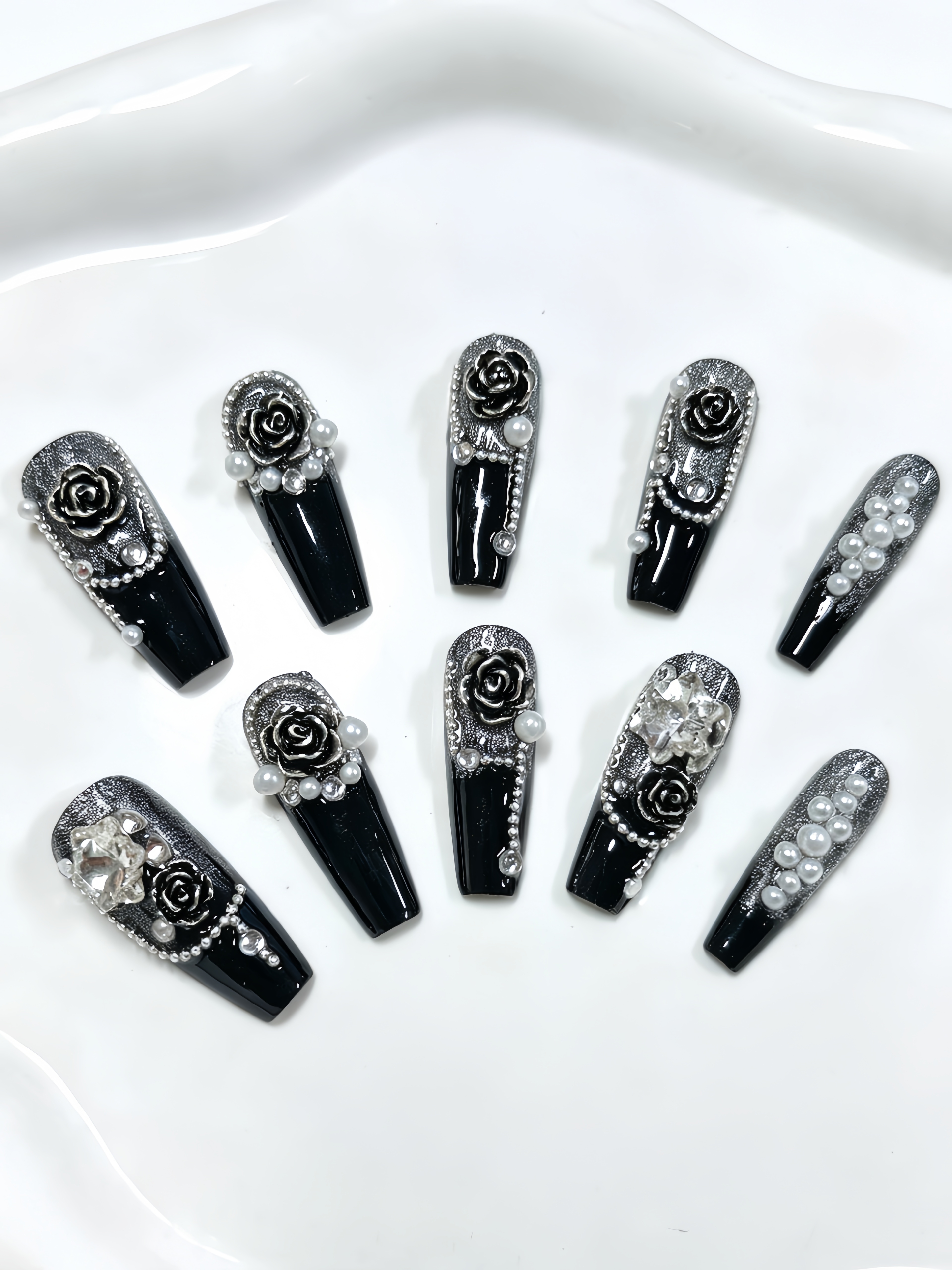 10 Long Trapezoidal Press-On N - Nail Art Gliter reseña y precio