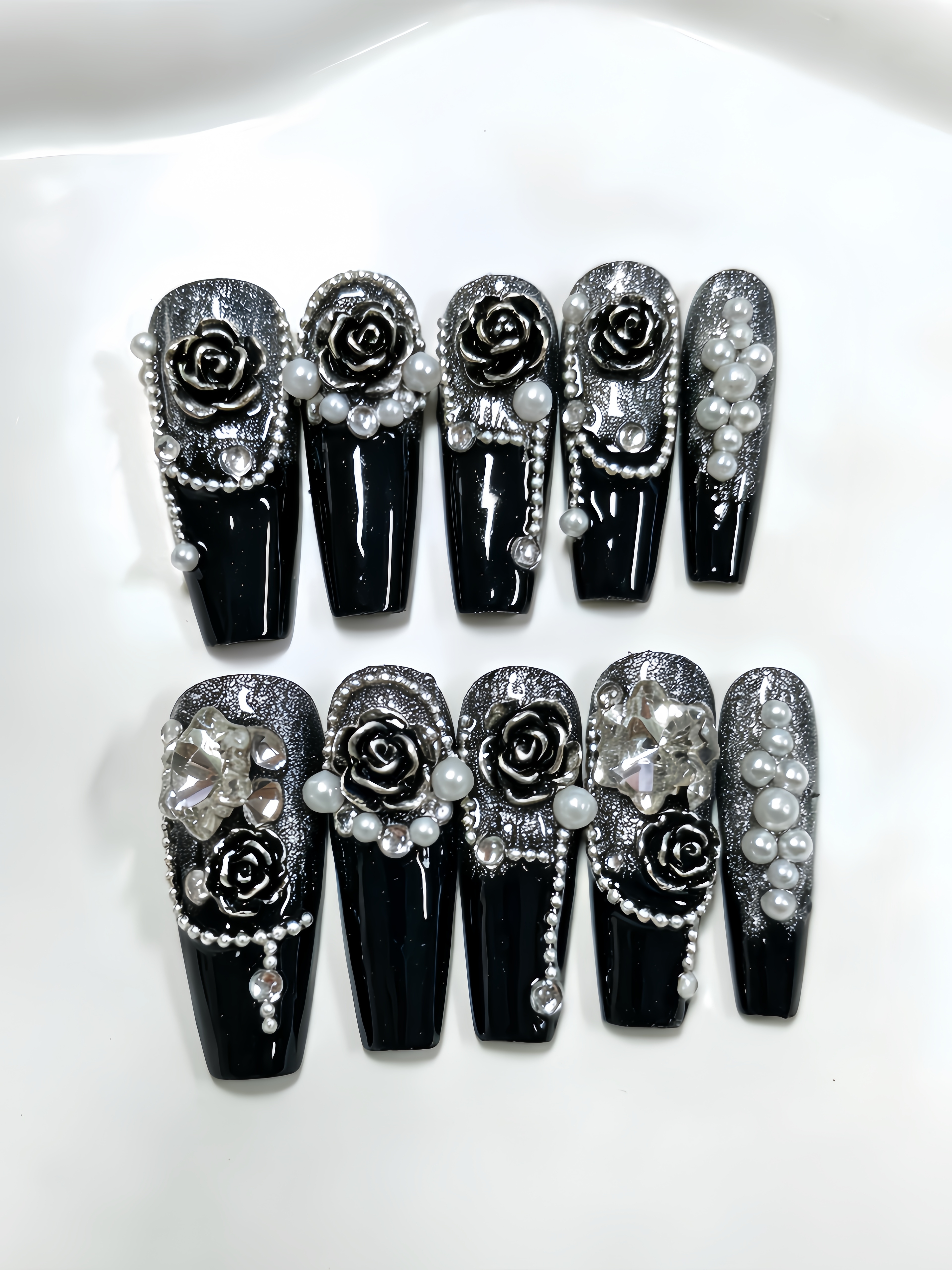 10 Long Trapezoidal Press-On N - Nail Art Gliter reseña y precio