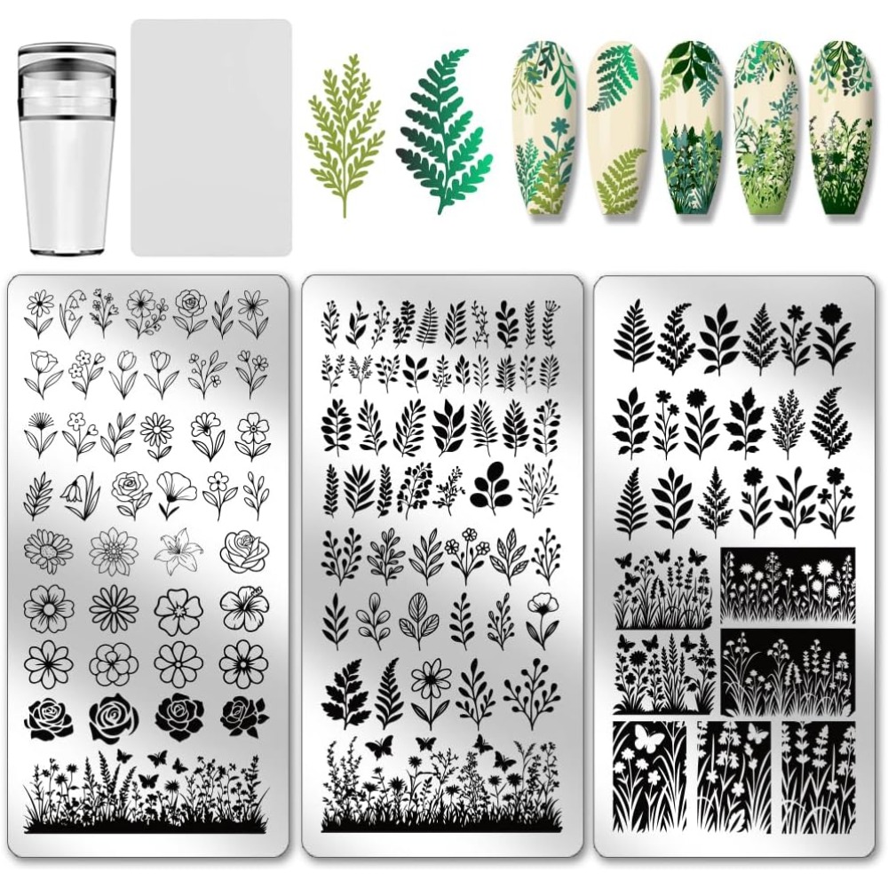 3pcs Flower Leaf Nail Stamping - Nail Art Inspo reseña y precio