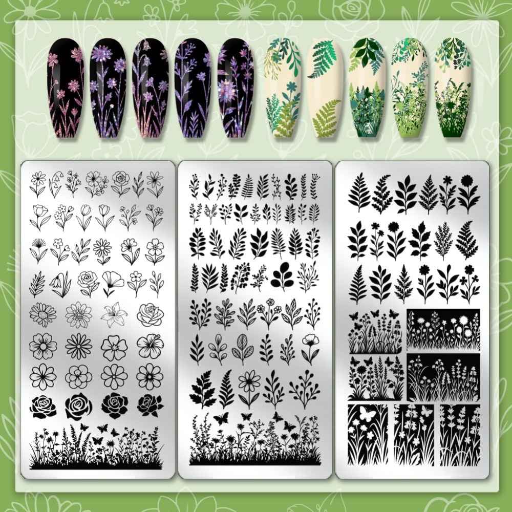 3pcs Flower Leaf Nail Stamping - Nail Art Inspo reseña y precio