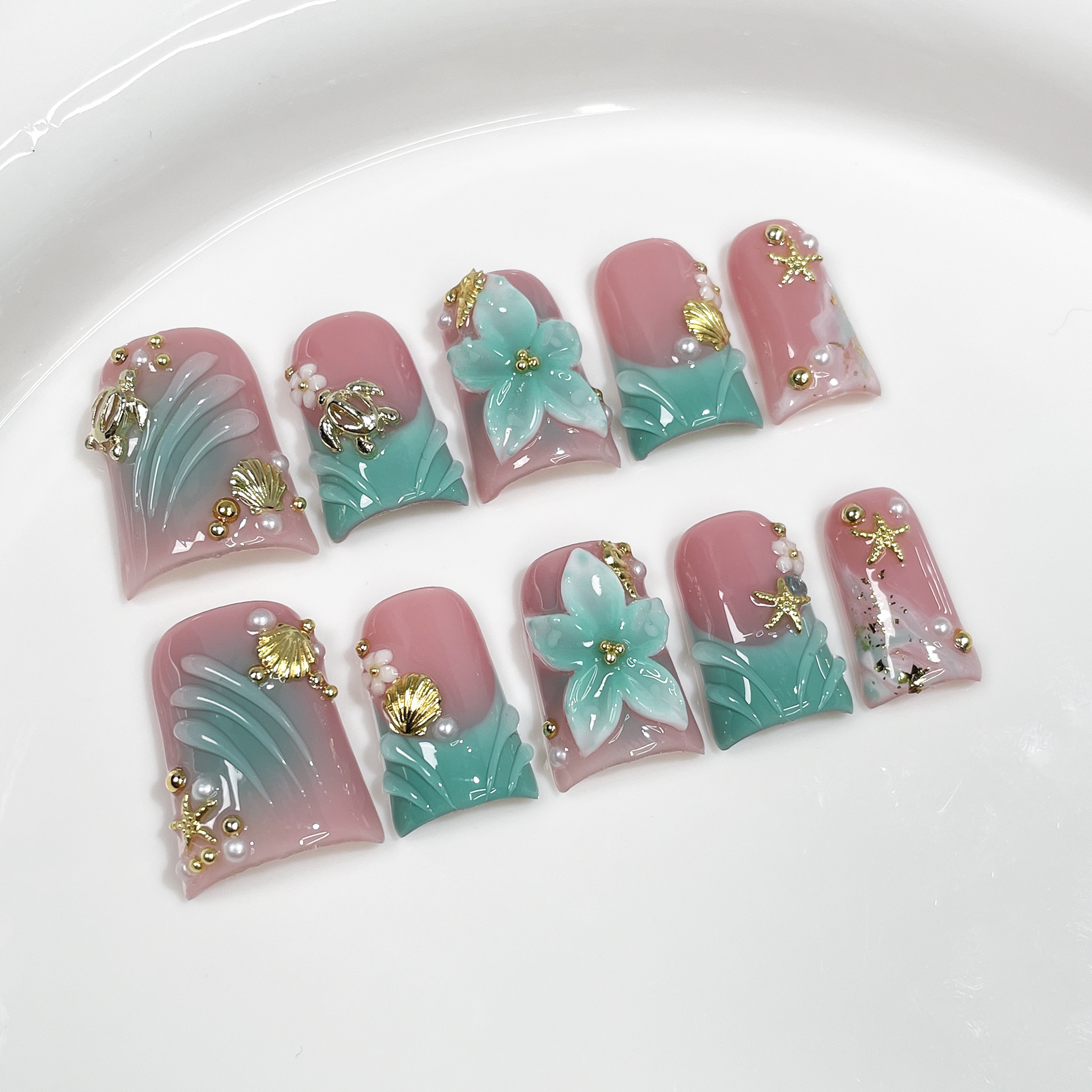 10pcs Ocean Style Fake Nails D - Nail Art French reseña y precio
