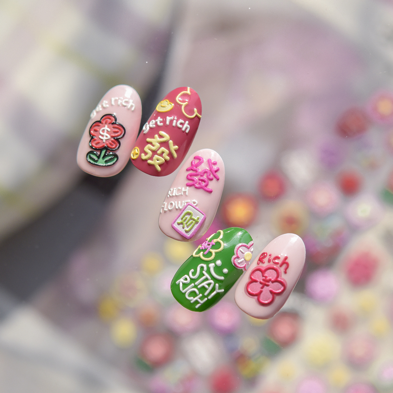 Blessing Word Get Rich Red Flo - Nail Art One Stroke reseña y precio