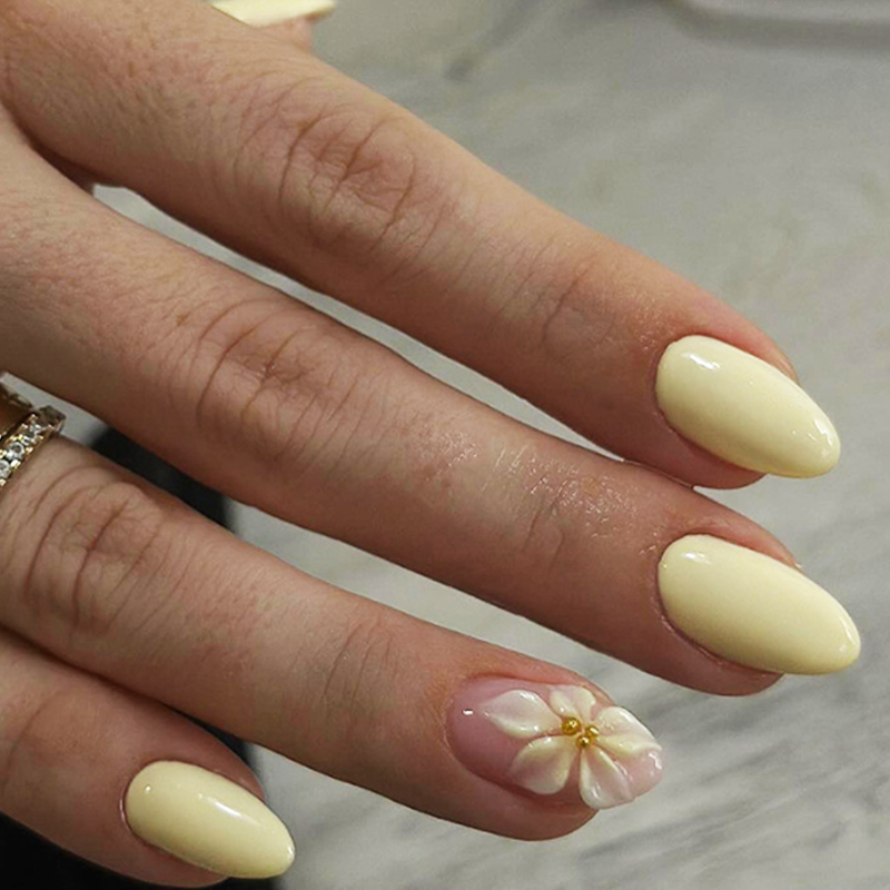 24PCS Yellow Almond Press On N - Nail Art French reseña y precio