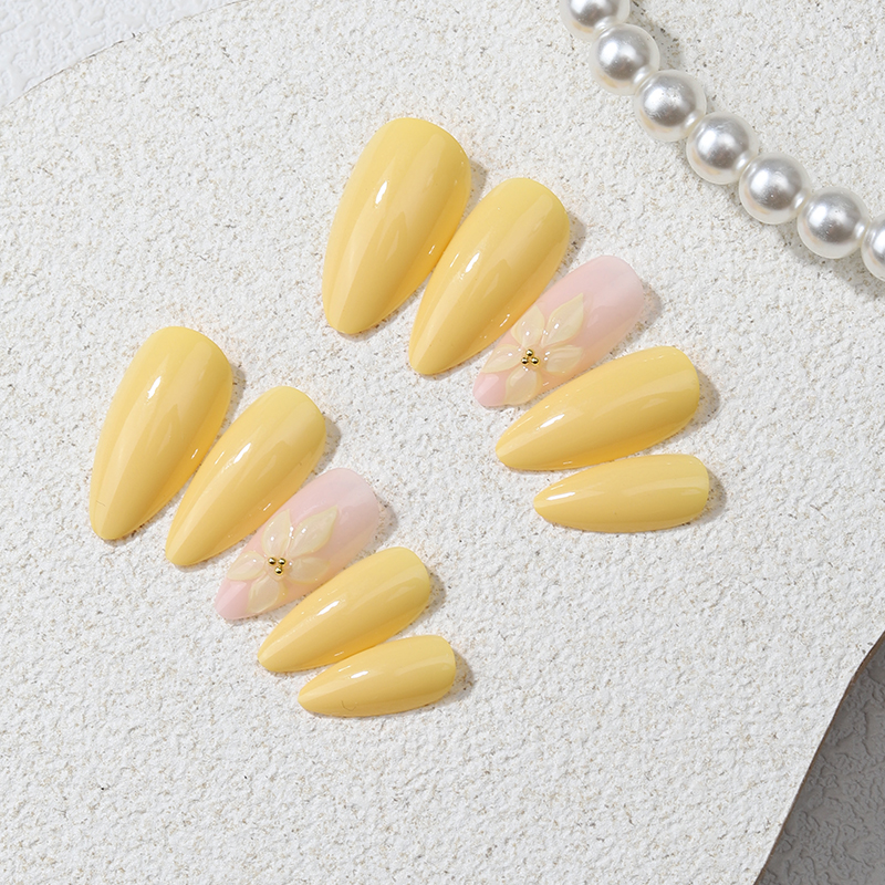 24PCS Yellow Almond Press On N - Nail Art French reseña y precio