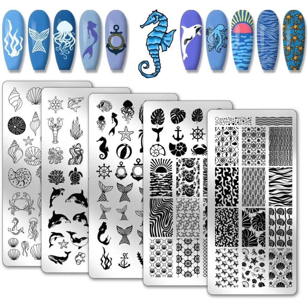 5pcs Ocean Theme Nail Stamping - Nail Art Inspo reseña y precio