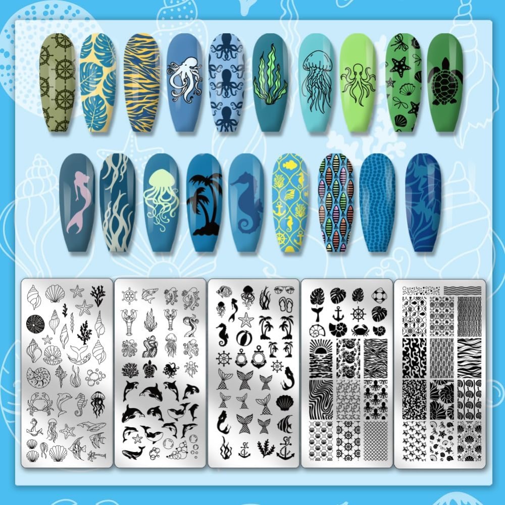 5pcs Ocean Theme Nail Stamping - Nail Art Inspo reseña y precio