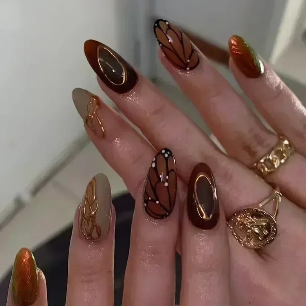 24Pcs Short Almond Fake Nails  - Nail Art Inspo reseña y precio
