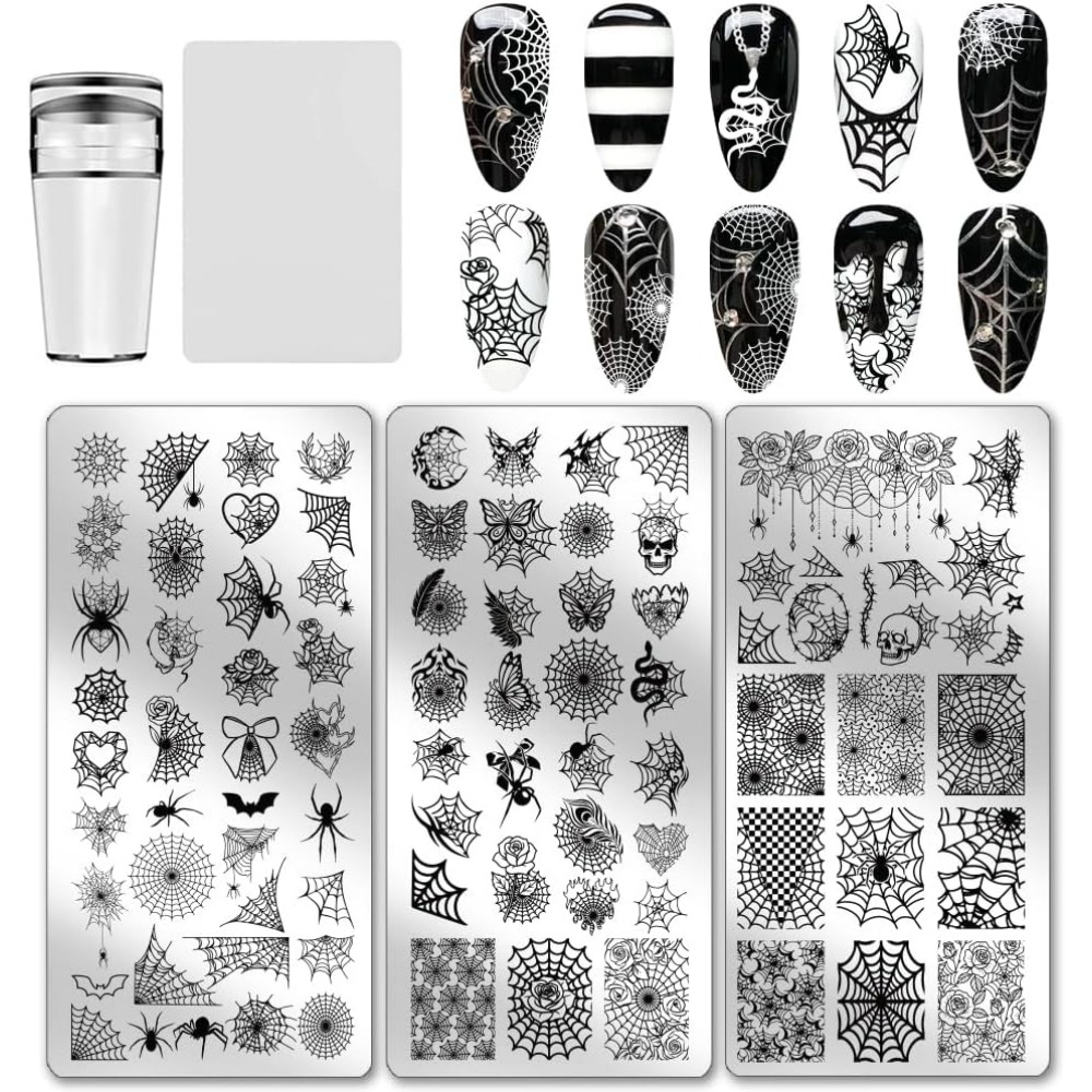 3pcs Spider Web Nail Stamping  - Nail Art Inspo reseña y precio