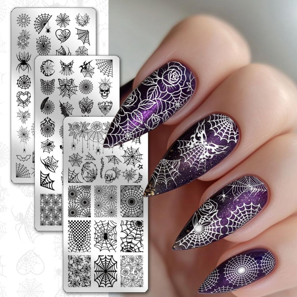 3pcs Spider Web Nail Stamping  - Nail Art Inspo reseña y precio